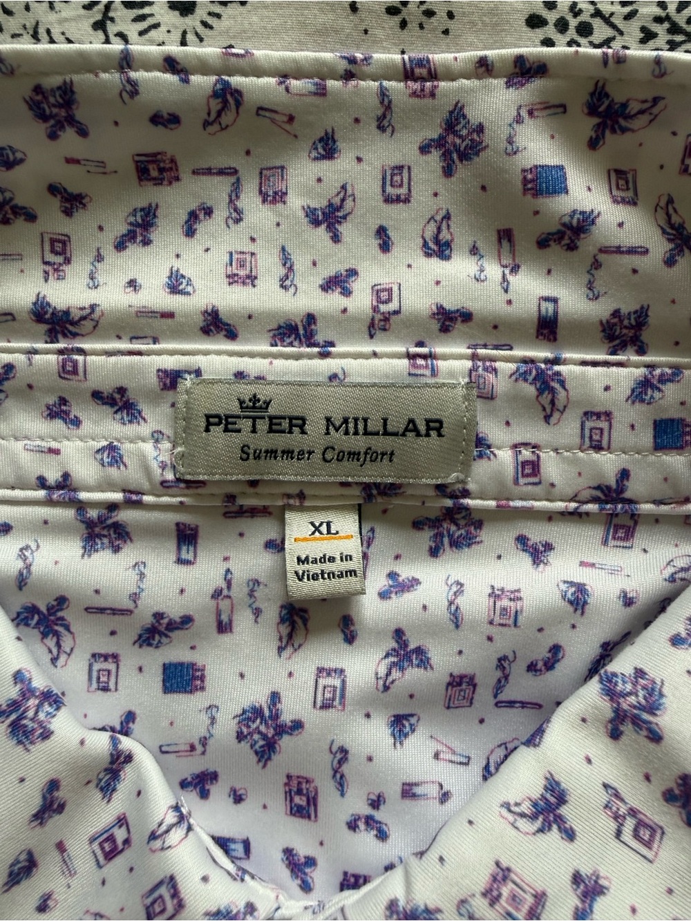 Peter Millar summer comfort  White Polo with Blue & Purple